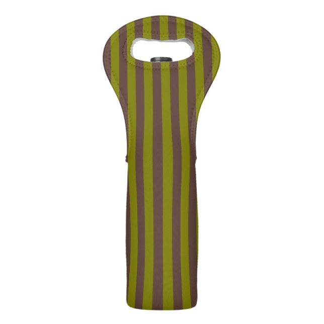 Striped pattern in chocolate brown and olive green wine bag (Front)