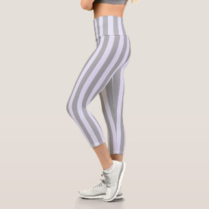Striped pattern in gray and lavender capri leggings