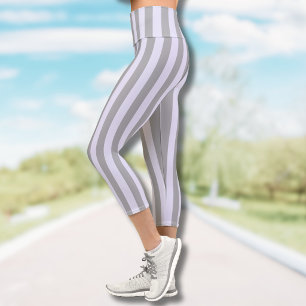 Striped pattern in gray and lavender capri leggings