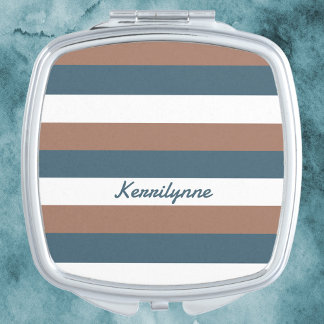 Striped Pattern Personalize Brown Teal White Compact Mirror
