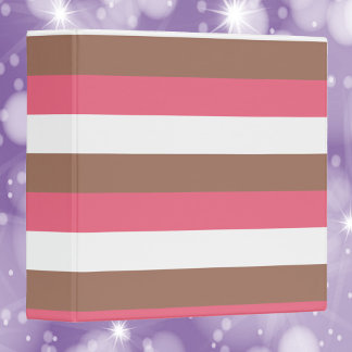 Striped Pattern Pink Brown White 3 Ring Binder