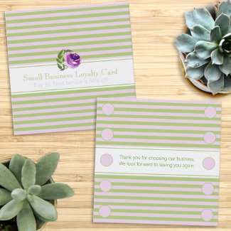 Striped Pattern Rose Business Loyalty Punch Card