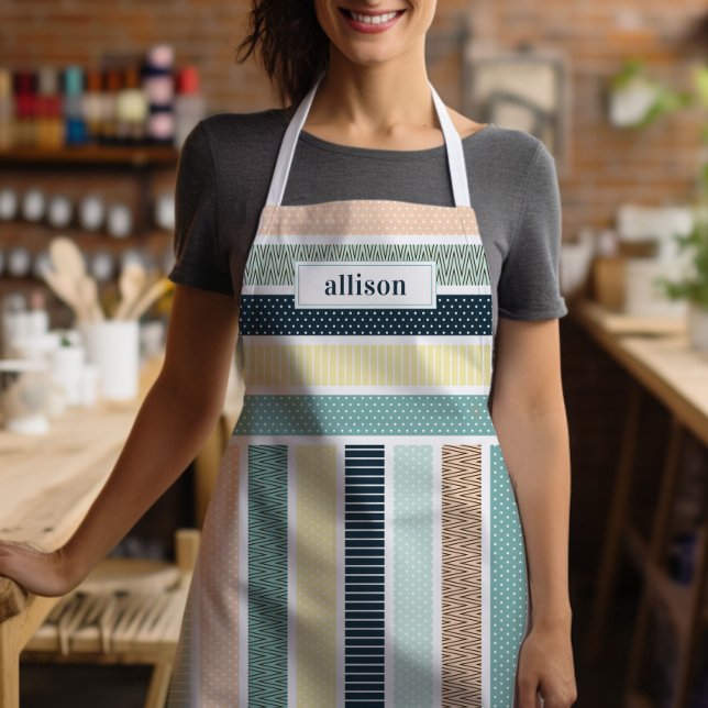 Striped Pattern Simple Monogram Apron (Creator Uploaded)