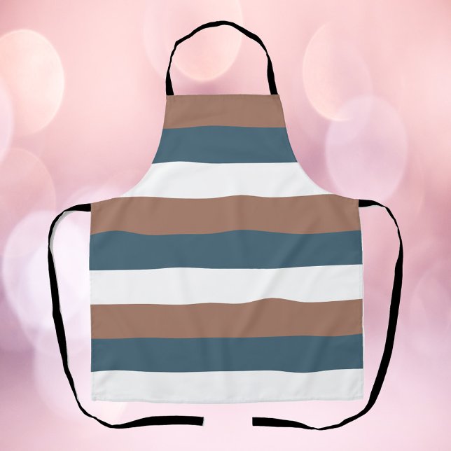 Striped Pattern Teal Mocha White Apron (An apron with brown, teal and white stripes)