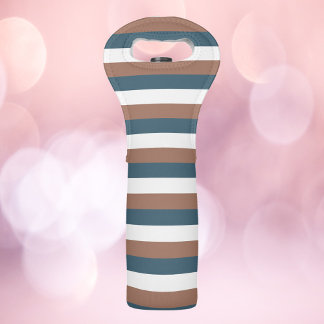Striped Pattern Teal Mocha White Wine Bag
