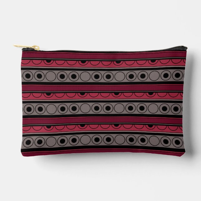 Striped pattern with circles and rings retro style accessory pouch (Front)