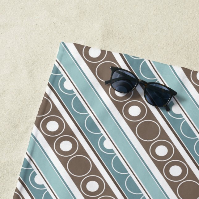 Striped pattern with circles and rings retro style beach towel (In Situ)
