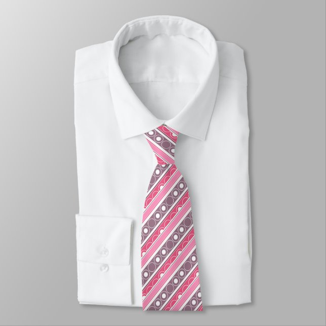 Striped pattern with circles and rings retro style neck tie (Tied)