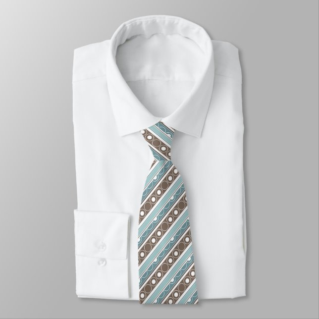 Striped pattern with circles and rings retro style neck tie (Tied)