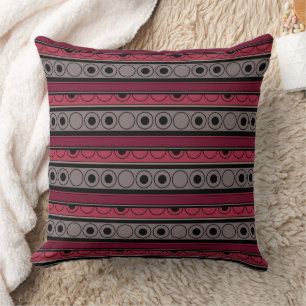Striped pattern with circles and rings retro style throw pillow