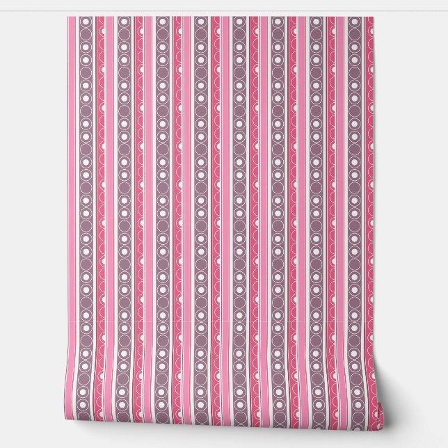 Striped pattern with circles and rings retro style wallpaper  (Unrolling)