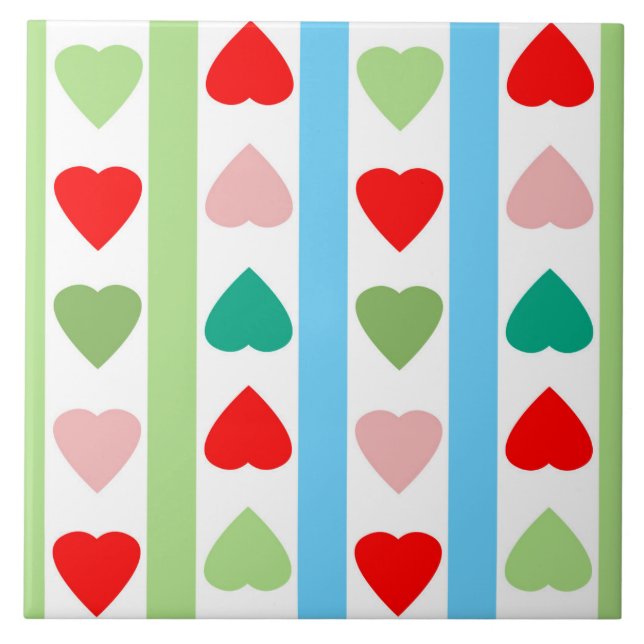 Striped pattern with hearts for Valentine's day  Ceramic Tile (Front)