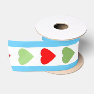Striped pattern with hearts for Valentine's day Satin Ribbon