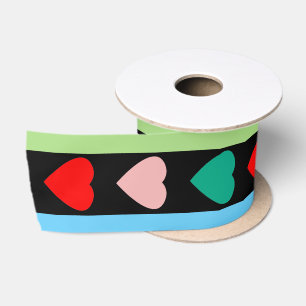 Striped pattern with hearts for Valentine's day Satin Ribbon