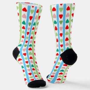 Striped pattern with hearts for Valentine's day  Socks
