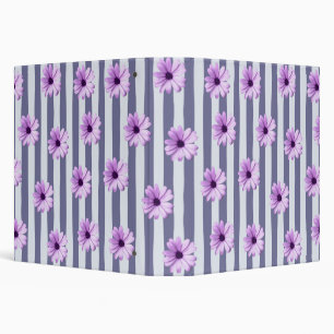 striped pattern with purple daisies 3 ring binder