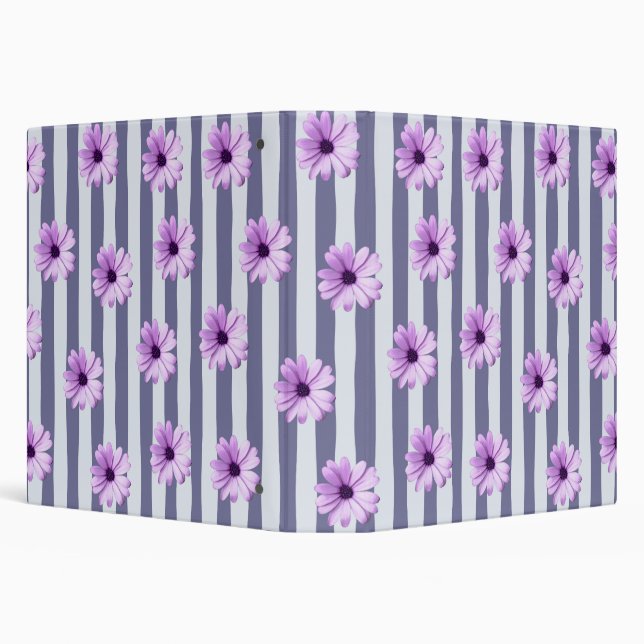 striped pattern with purple daisies 3 ring binder (Background)
