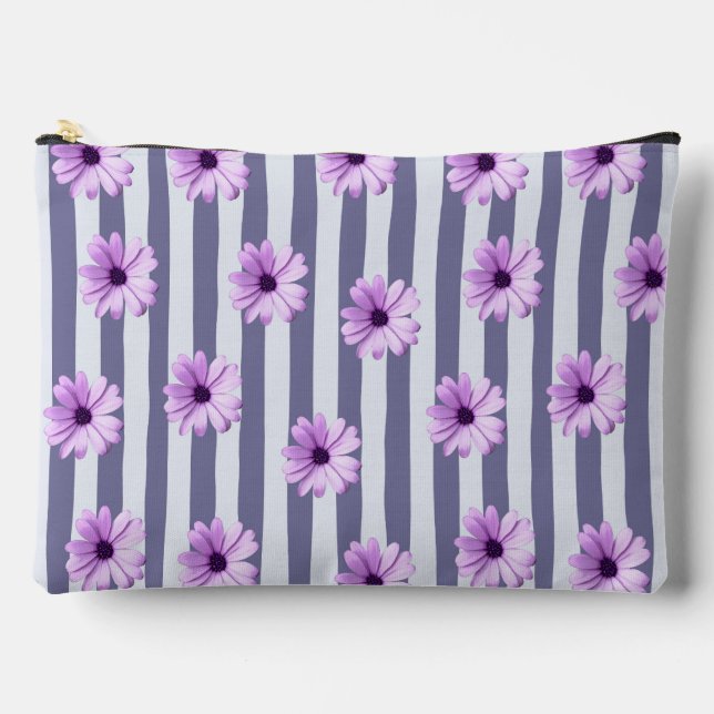 striped pattern with purple daisies accessory pouch (Front)