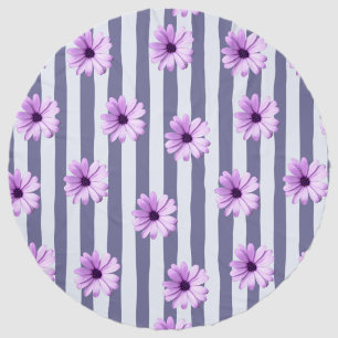 striped pattern with purple daisies beach towel