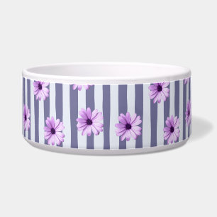 striped pattern with purple daisies bowl