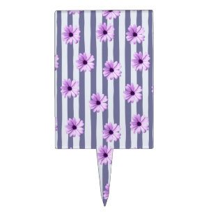 striped pattern with purple daisies cake topper