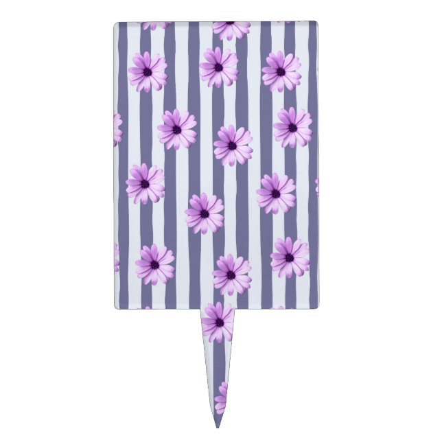 striped pattern with purple daisies cake topper (Front)