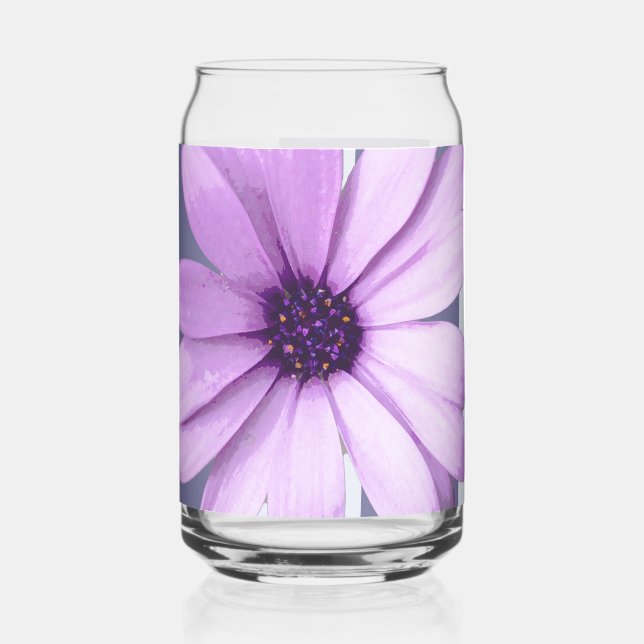 striped pattern with purple daisies can glass (Left)