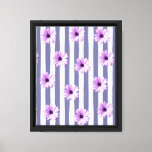 striped pattern with purple daisies canvas print