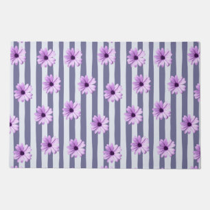 striped pattern with purple daisies doormat