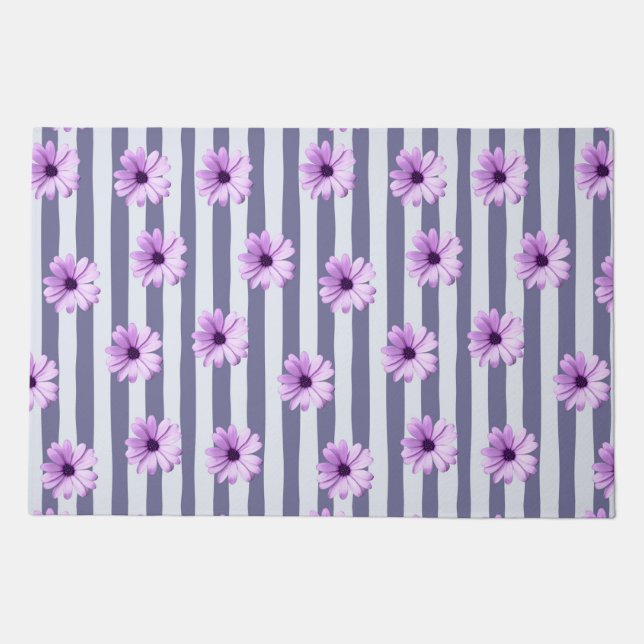 striped pattern with purple daisies doormat (Front)