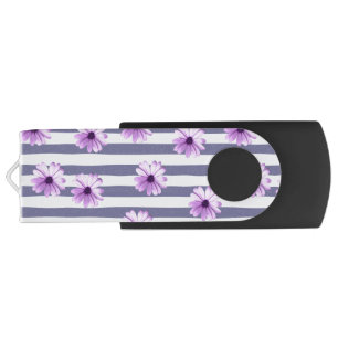 striped pattern with purple daisies flash drive