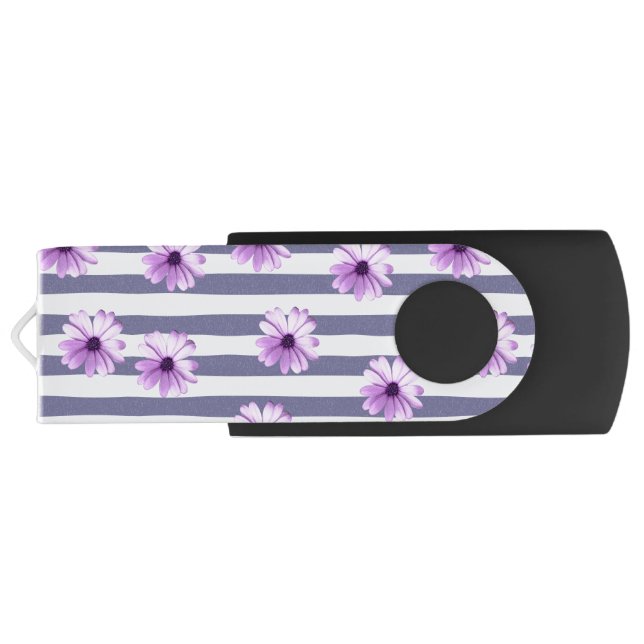 striped pattern with purple daisies flash drive (Back)
