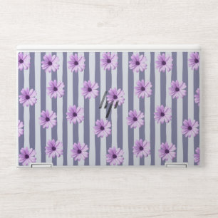 striped pattern with purple daisies HP laptop skin