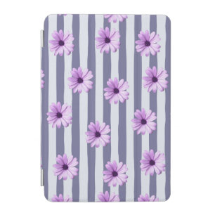striped pattern with purple daisies iPad mini cover