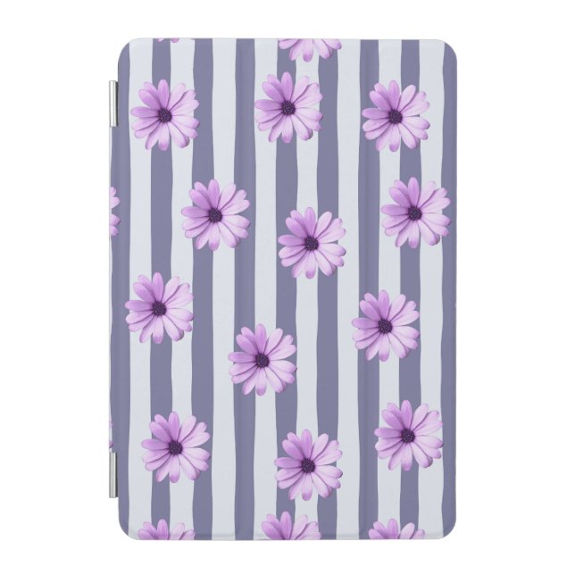 striped pattern with purple daisies iPad mini cover (Front)