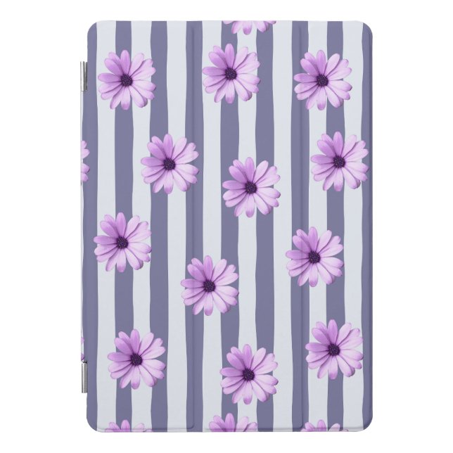 striped pattern with purple daisies iPad pro cover (Front)
