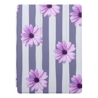 striped pattern with purple daisies iPad pro cover