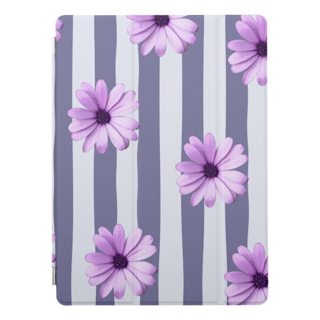 striped pattern with purple daisies iPad pro cover (Front)