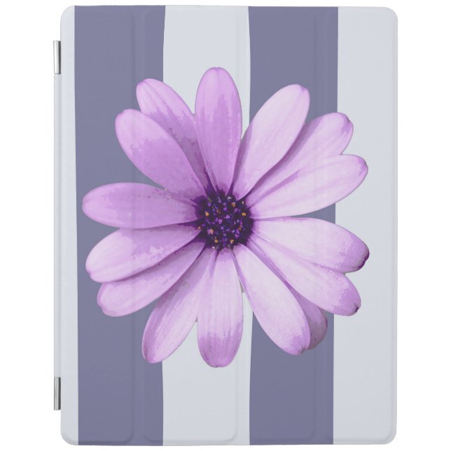 striped pattern with purple daisies iPad smart cover (Front)