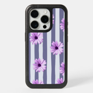 striped pattern with purple daisies iPhone 15 pro case