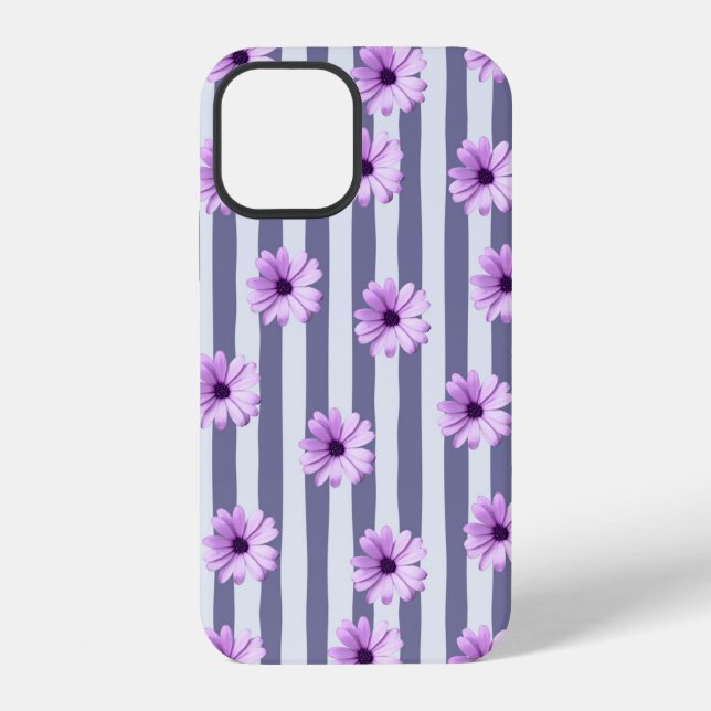 Striped Pattern with Purple Daisies Iphone Case (Back)