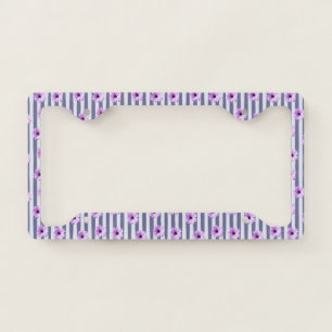 Striped Pattern with Purple Daisies License Plate Frame