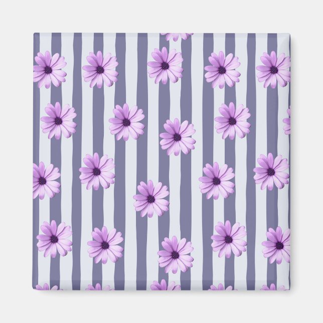 striped pattern with purple daisies magnet (Front)