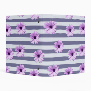 striped pattern with purple daisies mini binder