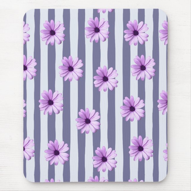 striped pattern with purple daisies mouse pad (Front)