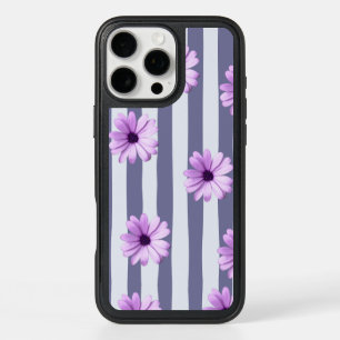 striped pattern with purple daisies iPhone 16 pro max case