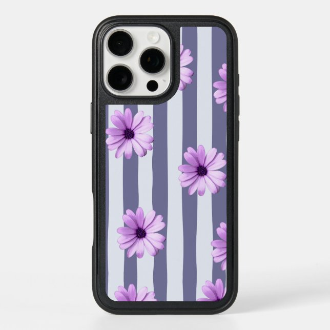 striped pattern with purple daisies otterbox iPhone case (Back)