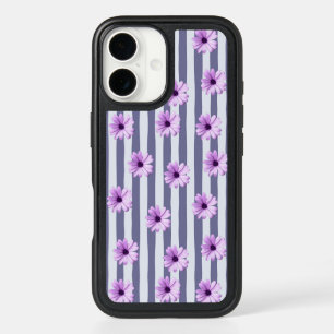 striped pattern with purple daisies iPhone 16 case