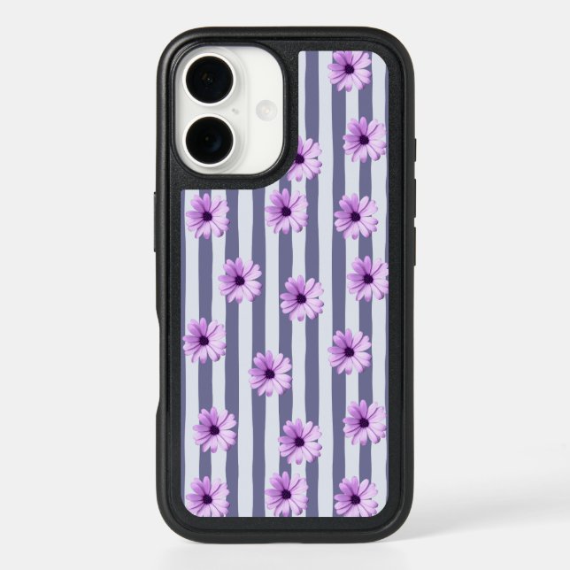 striped pattern with purple daisies otterbox iPhone case (Back)