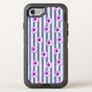 striped pattern with purple daisies OtterBox defender iPhone SE/8/7 case